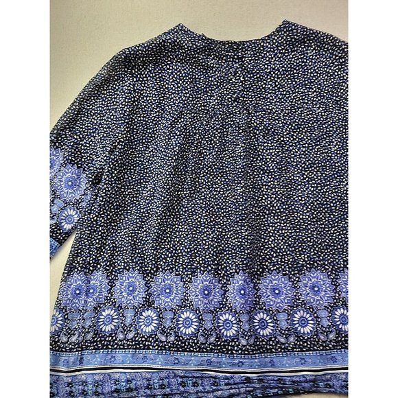 Boden Women 10 Navy Floral Blouse Pin Tucked Front Sheer 3/4 Sleeve Cottage Core - Picture 9 of 11
